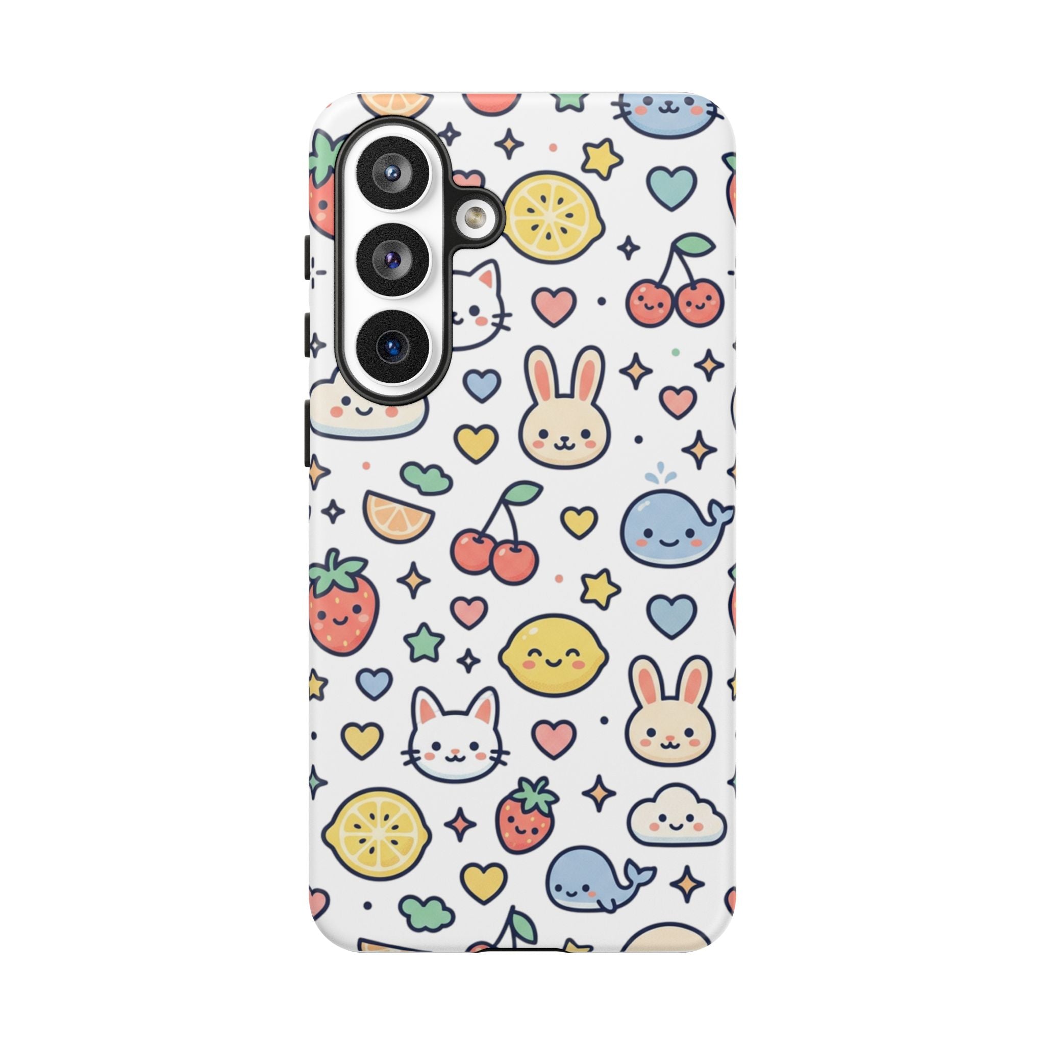 Cute Kawaii Pattern Phone Case — Bunny, Cat, Fruit & Cloud Tough Case