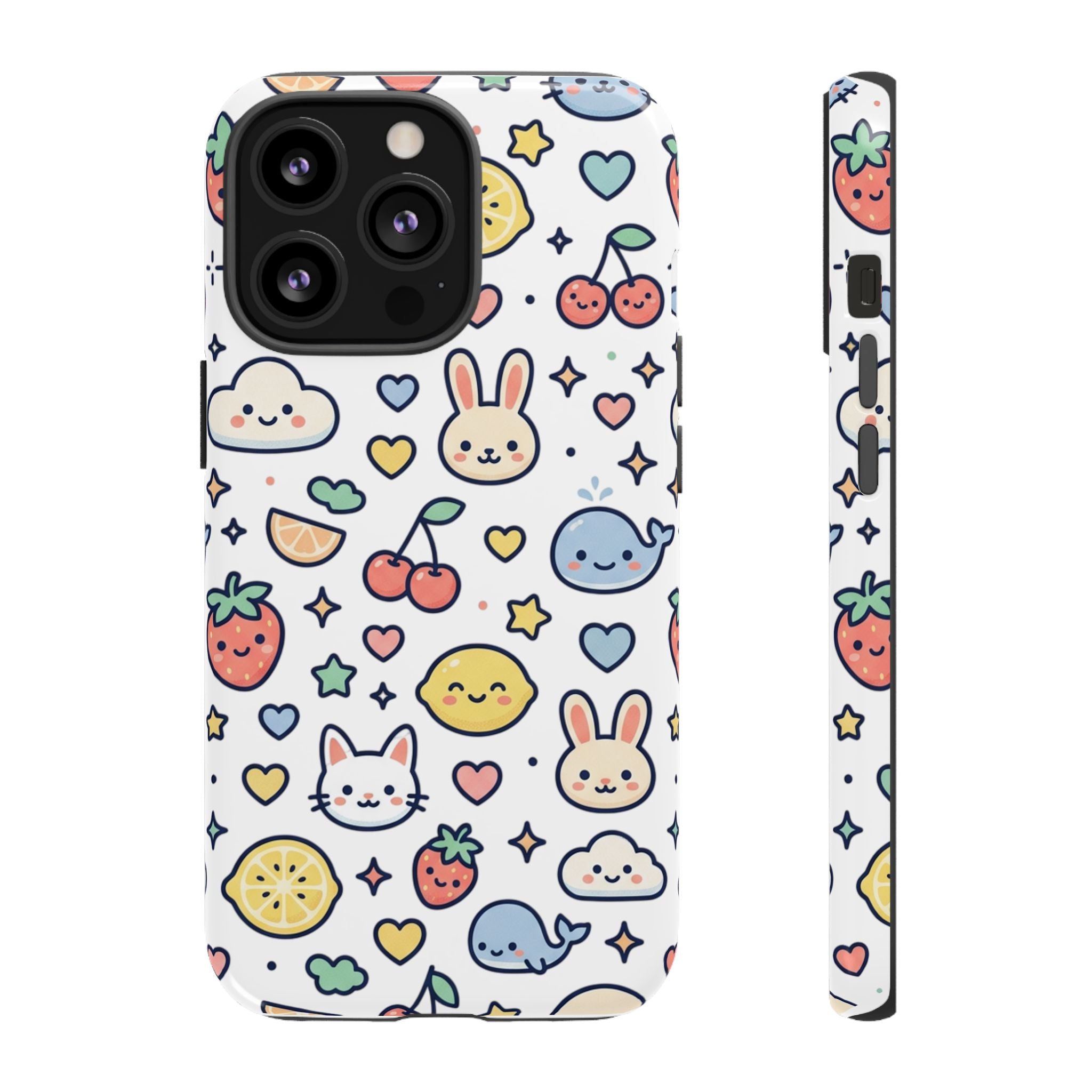 Cute Kawaii Pattern Phone Case — Bunny, Cat, Fruit & Cloud Tough Case