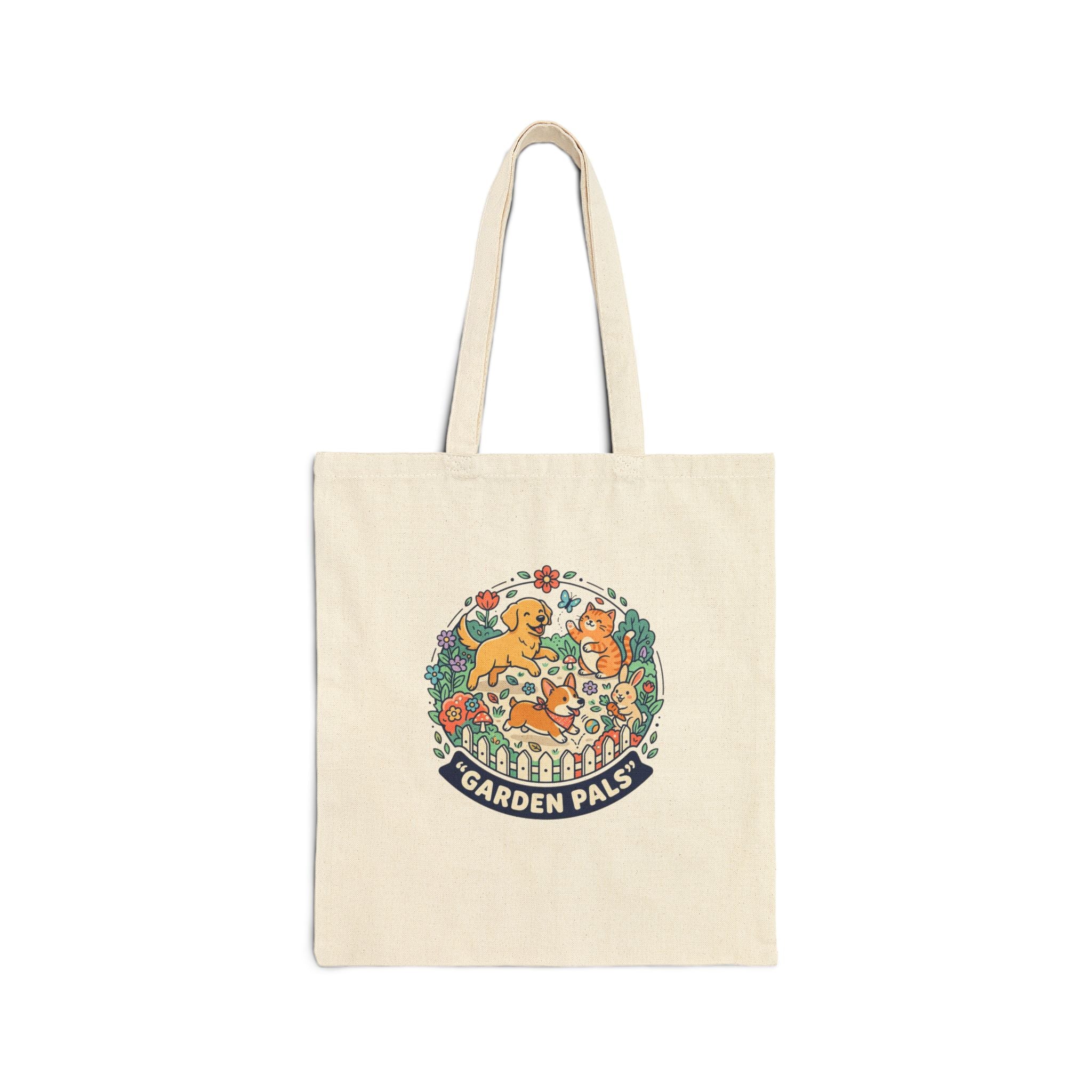 Garden Pals Canvas Tote Bag – Cute Floral Dogs & Cats Eco Market Bag