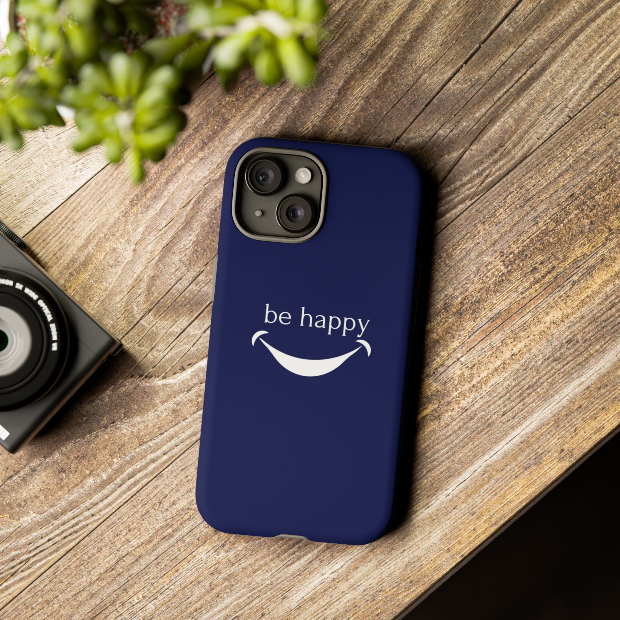Phone Case — 'be happy' Minimal Navy Protective Case