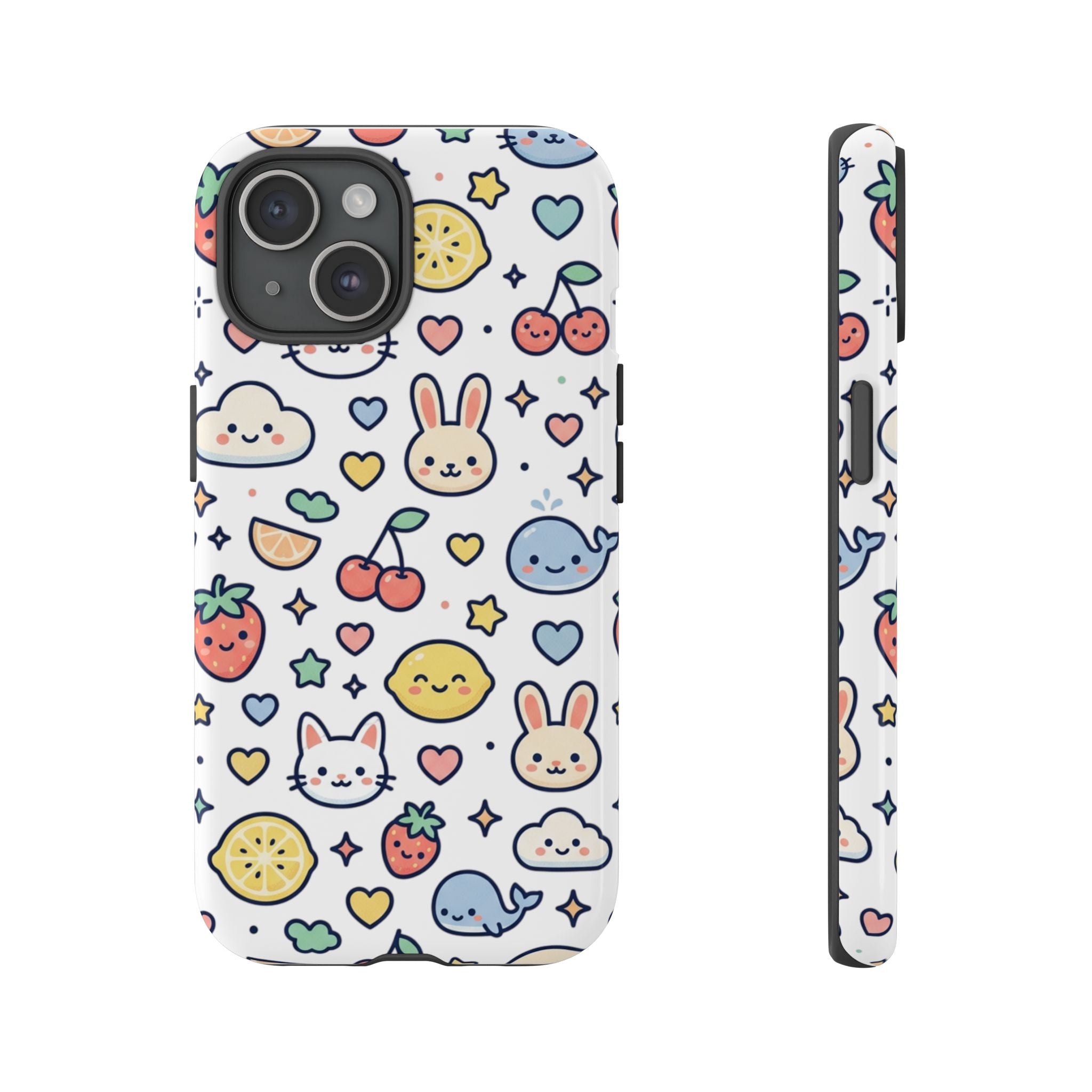 Cute Kawaii Pattern Phone Case — Bunny, Cat, Fruit & Cloud Tough Case
