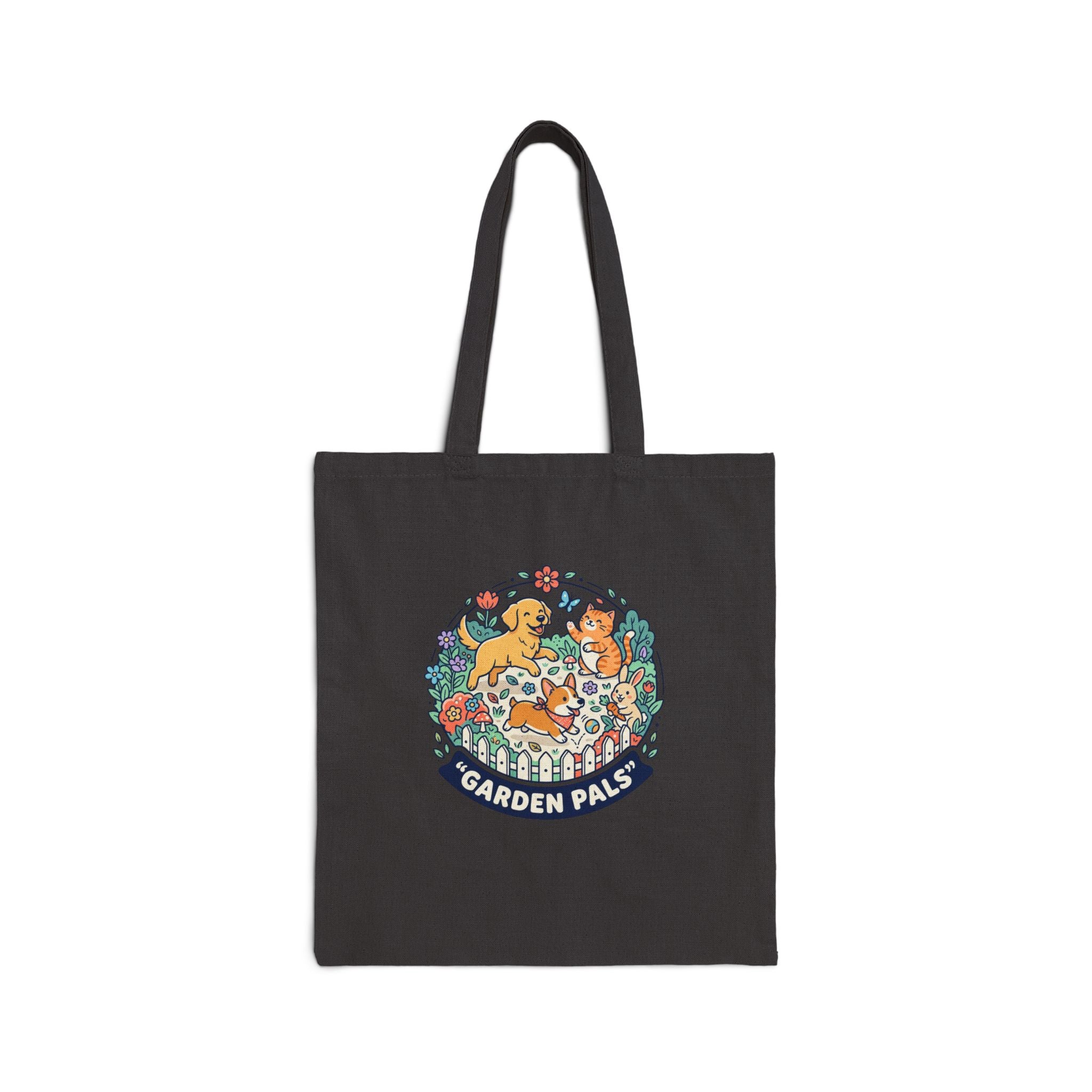 Garden Pals Canvas Tote Bag – Cute Floral Dogs & Cats Eco Market Bag