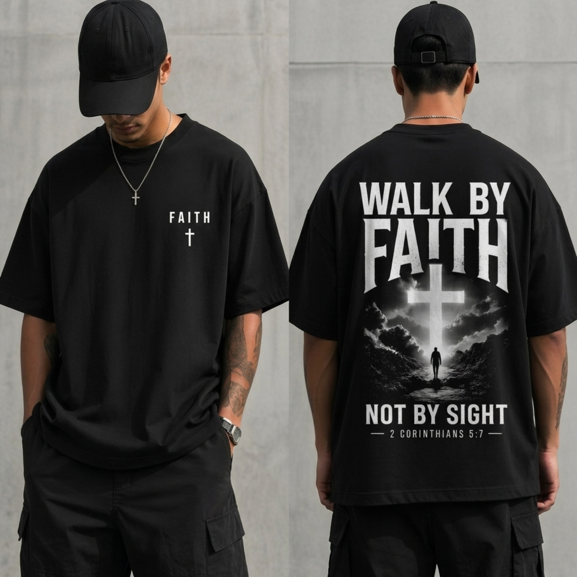 Walk By Faith" Premium Drop-Shoulder Graphic Tee