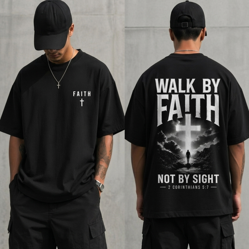 Walk By Faith" Premium Drop-Shoulder Graphic Tee