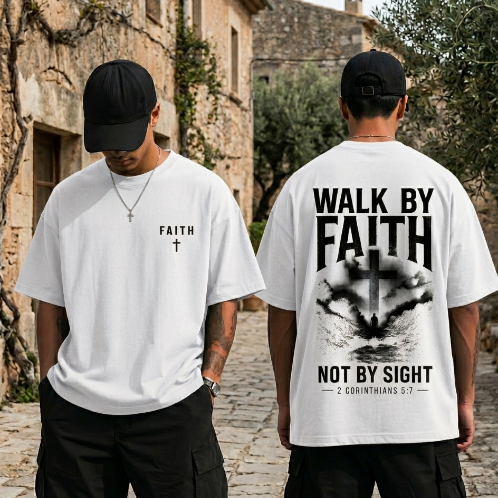 Walk By Faith" Premium Drop-Shoulder Graphic Tee