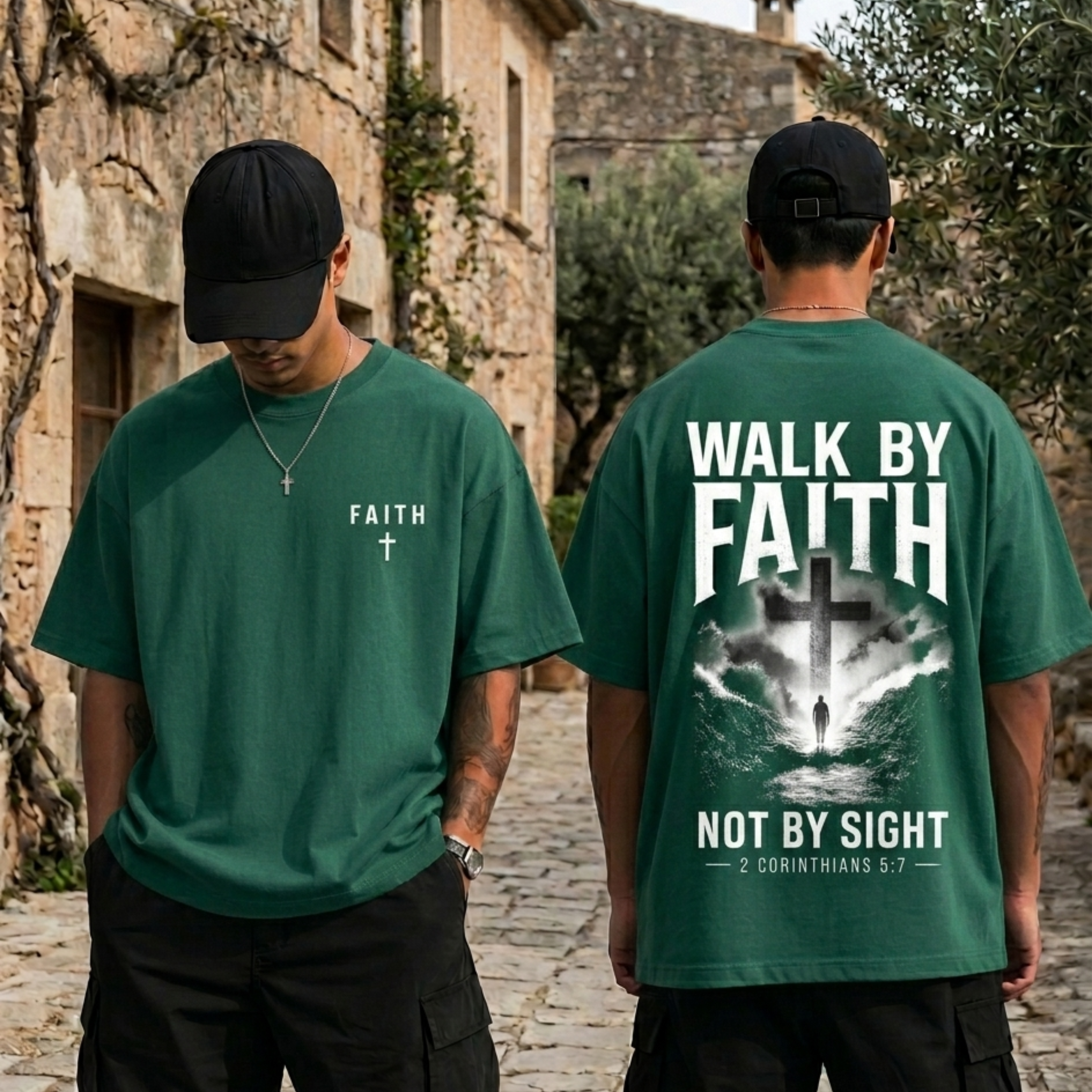 Walk By Faith" Premium Drop-Shoulder Graphic Tee