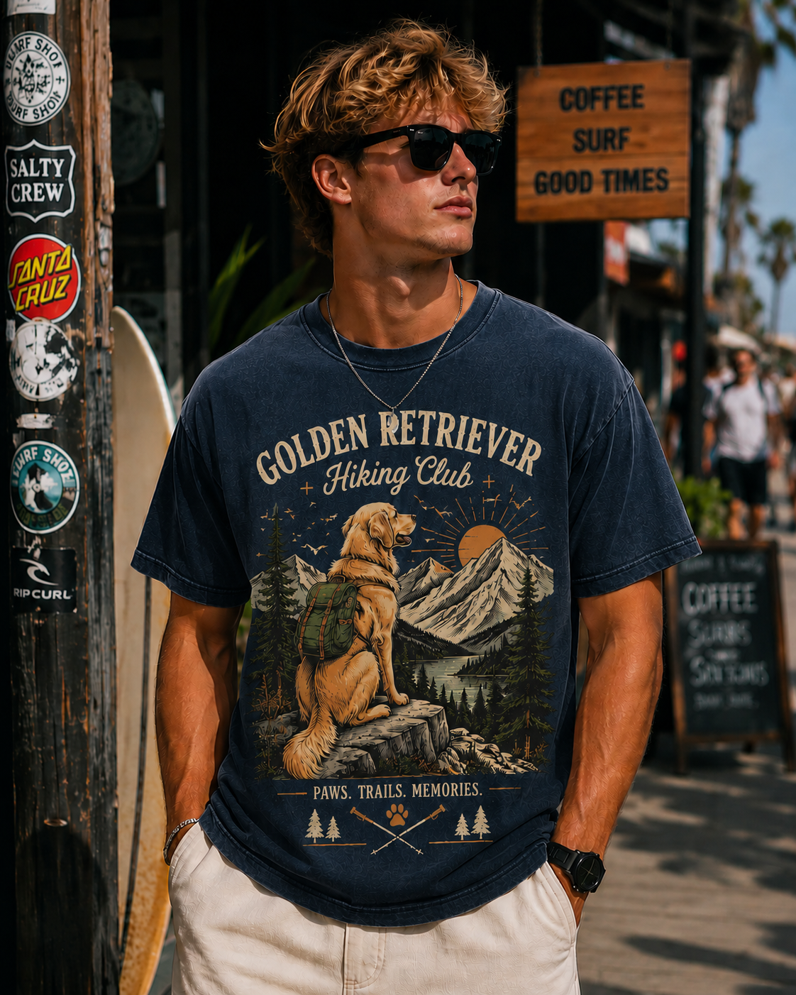 Golden Retriever Hiking Club T-Shirt | Vintage Outdoor Dog Tee | Paws Trails Memories