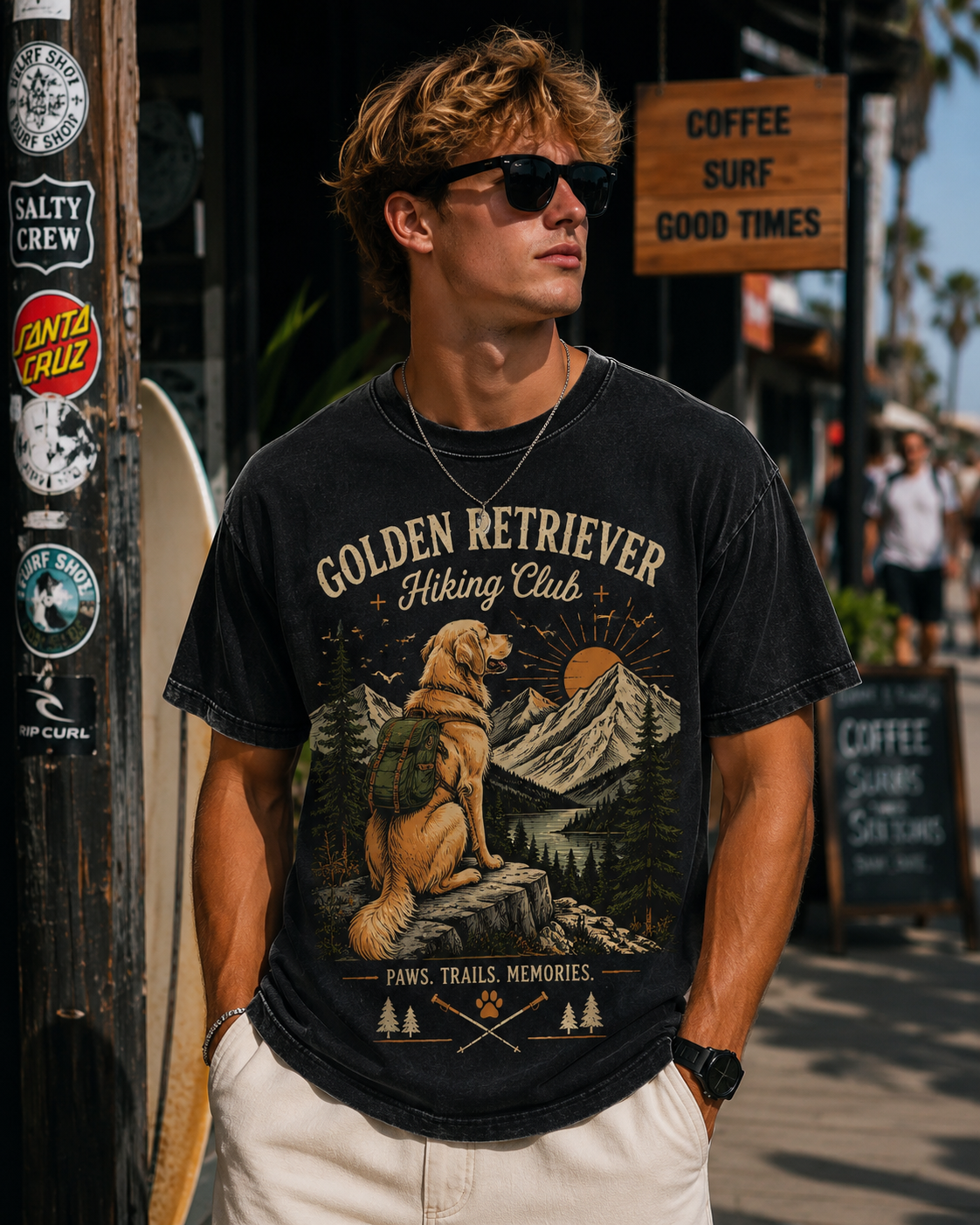 Golden Retriever Hiking Club T-Shirt | Vintage Outdoor Dog Tee | Paws Trails Memories