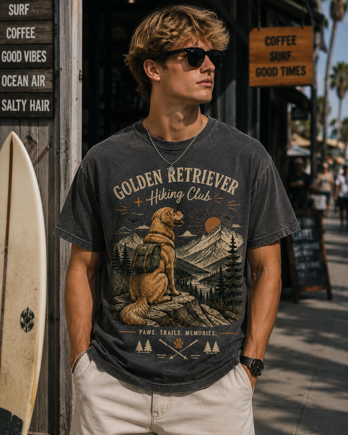 Golden Retriever Hiking Club T-Shirt | Vintage Outdoor Dog Tee | Paws Trails Memories