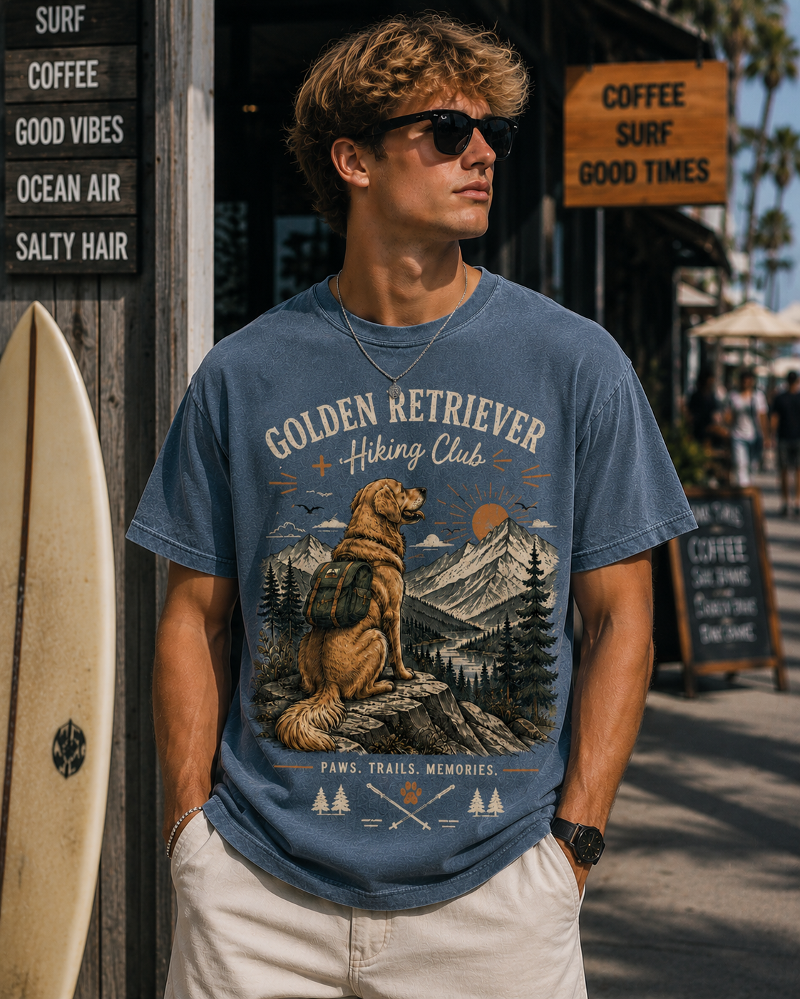 Golden Retriever Hiking Club T-Shirt | Vintage Outdoor Dog Tee | Paws Trails Memories