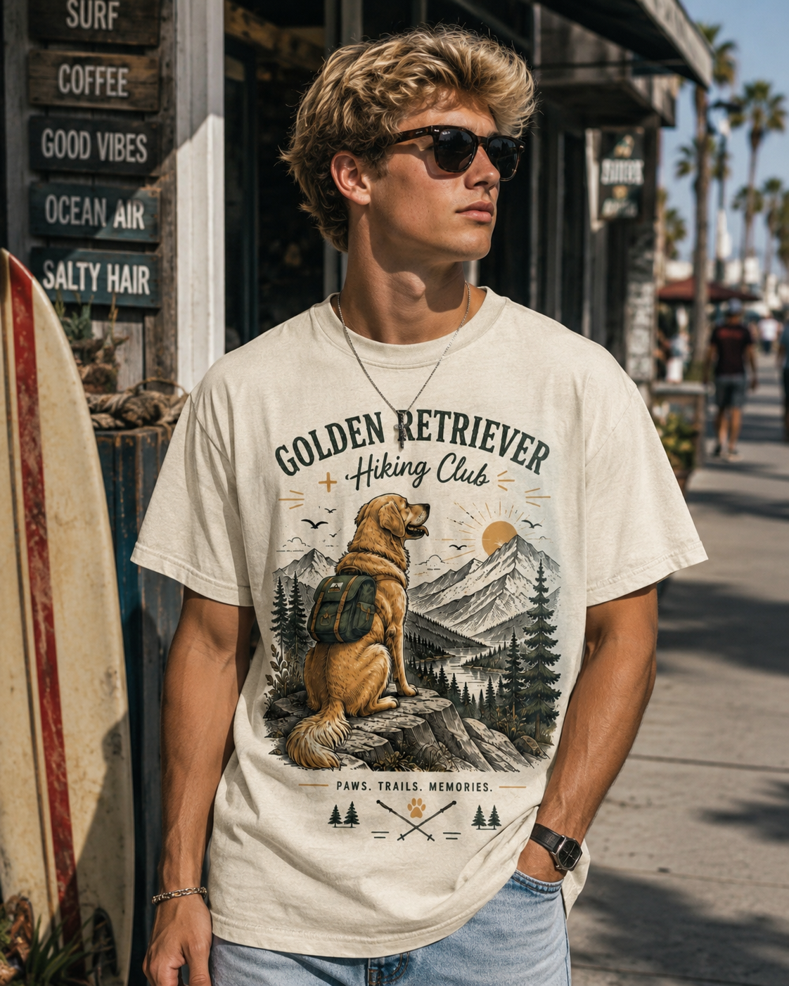 Golden Retriever Hiking Club T-Shirt | Vintage Outdoor Dog Tee | Paws Trails Memories