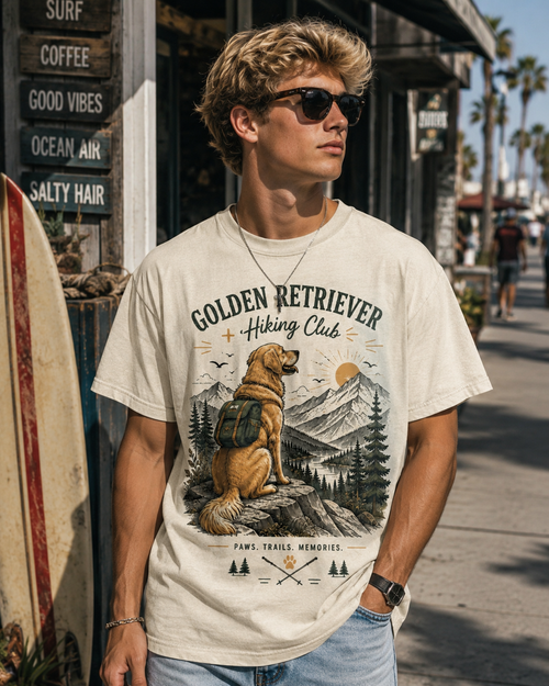 Golden Retriever Hiking Club T-Shirt | Vintage Outdoor Dog Tee | Paws Trails Memories