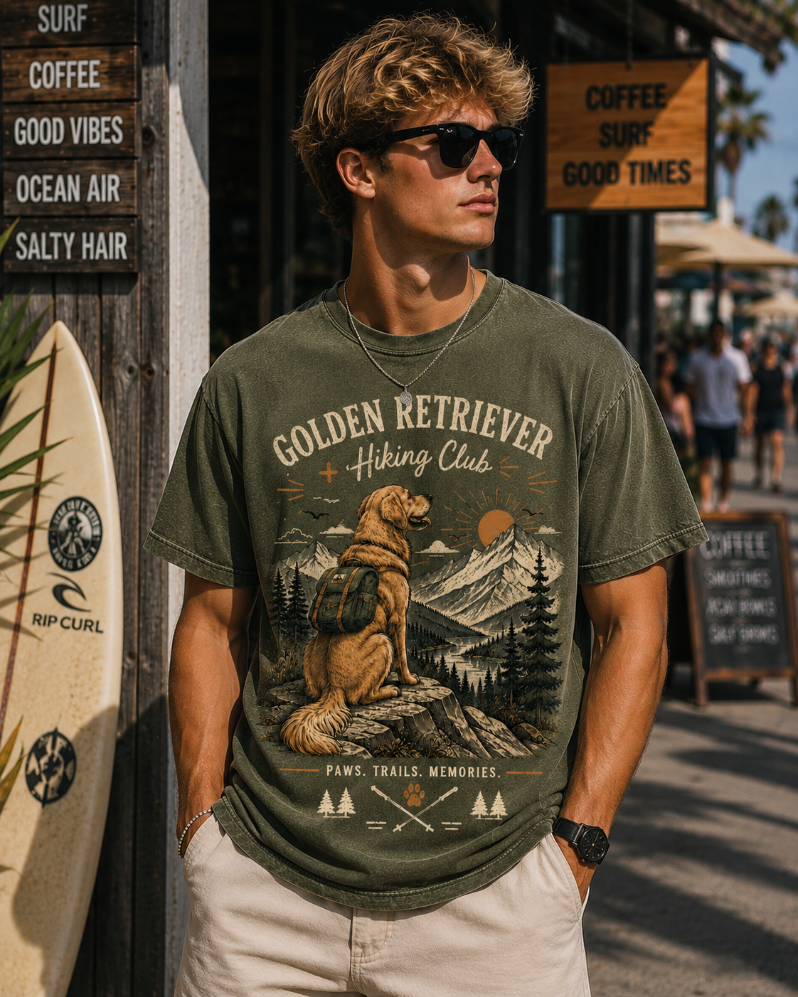 Golden Retriever Hiking Club T-Shirt | Vintage Outdoor Dog Tee | Paws Trails Memories