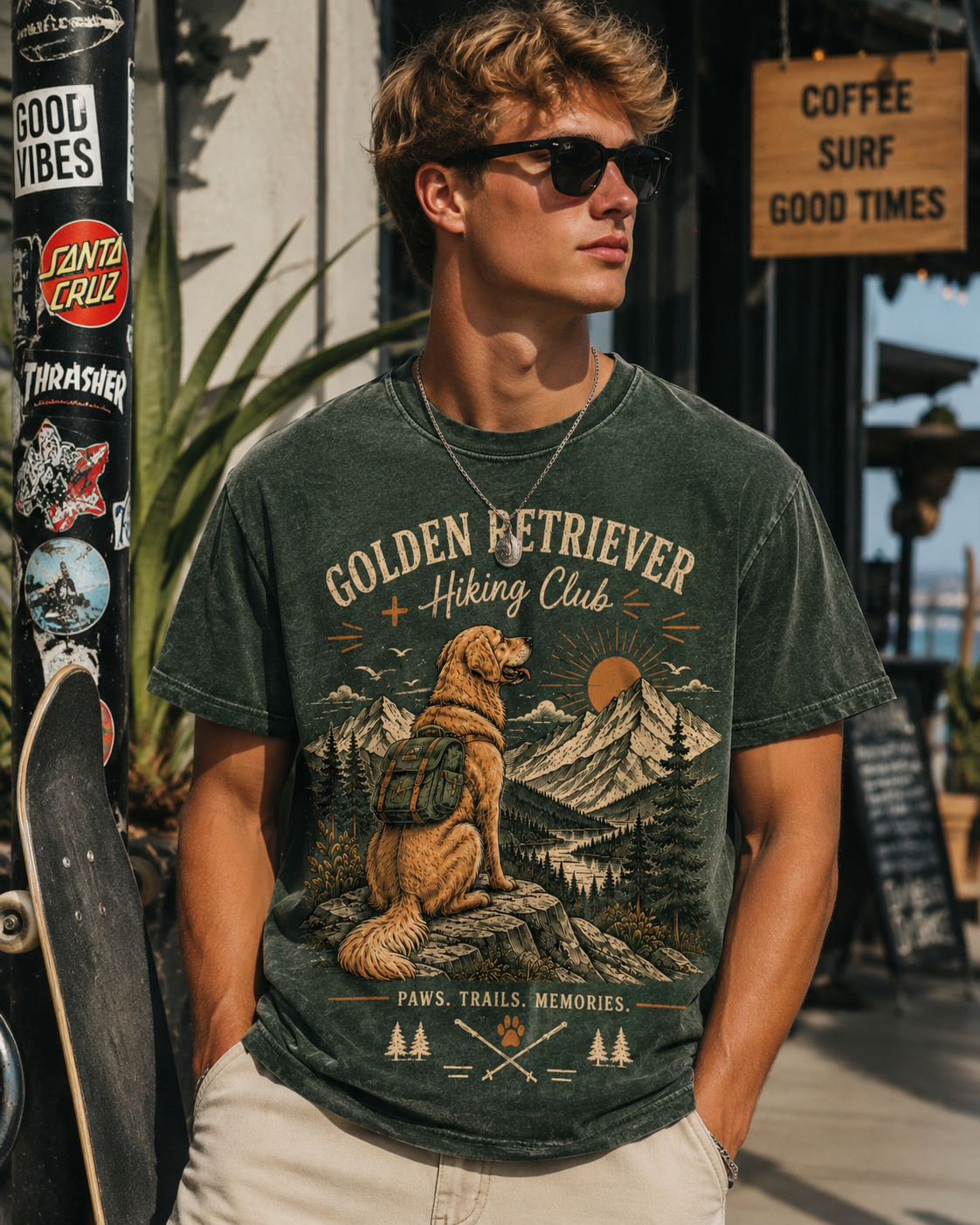 Golden Retriever Hiking Club T-Shirt | Vintage Outdoor Dog Tee | Paws Trails Memories