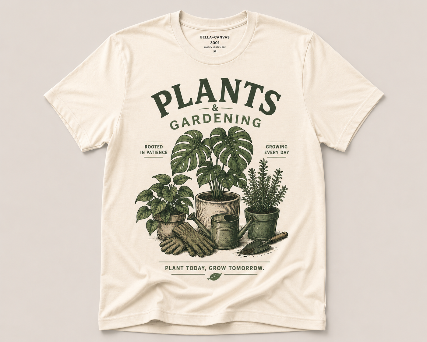 Plants & Gardening T-Shirt | Vintage Botanical Tee | Rooted In Patience | Plant Mom Gift | Sage Green Shirt
