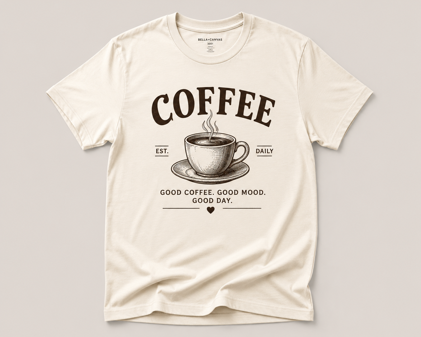 Coffee Est. Daily — Vintage Café Graphic T-Shirt | Good Coffee Good Mood Good Day Tee