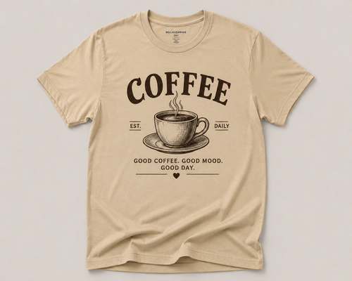 Coffee Est. Daily — Vintage Café Graphic T-Shirt | Good Coffee Good Mood Good Day Tee