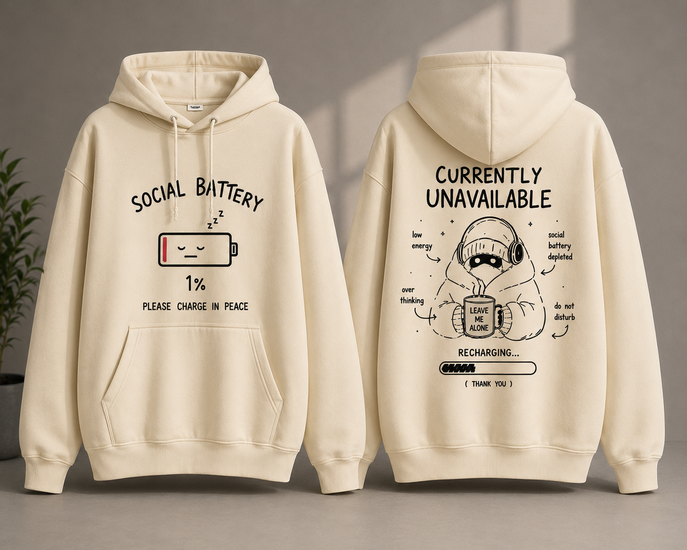 Social Battery 1% Hoodie — Oversized Graphic Pullover | Introvert Gift | "Currently Unavailable" Funny Hoodie