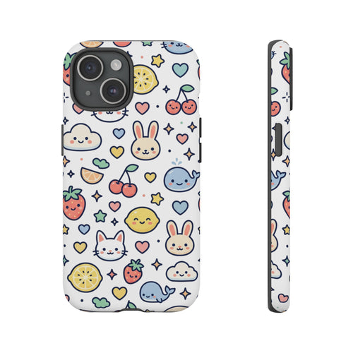 Cute Kawaii Pattern Phone Case — Bunny, Cat, Fruit & Cloud Tough Case