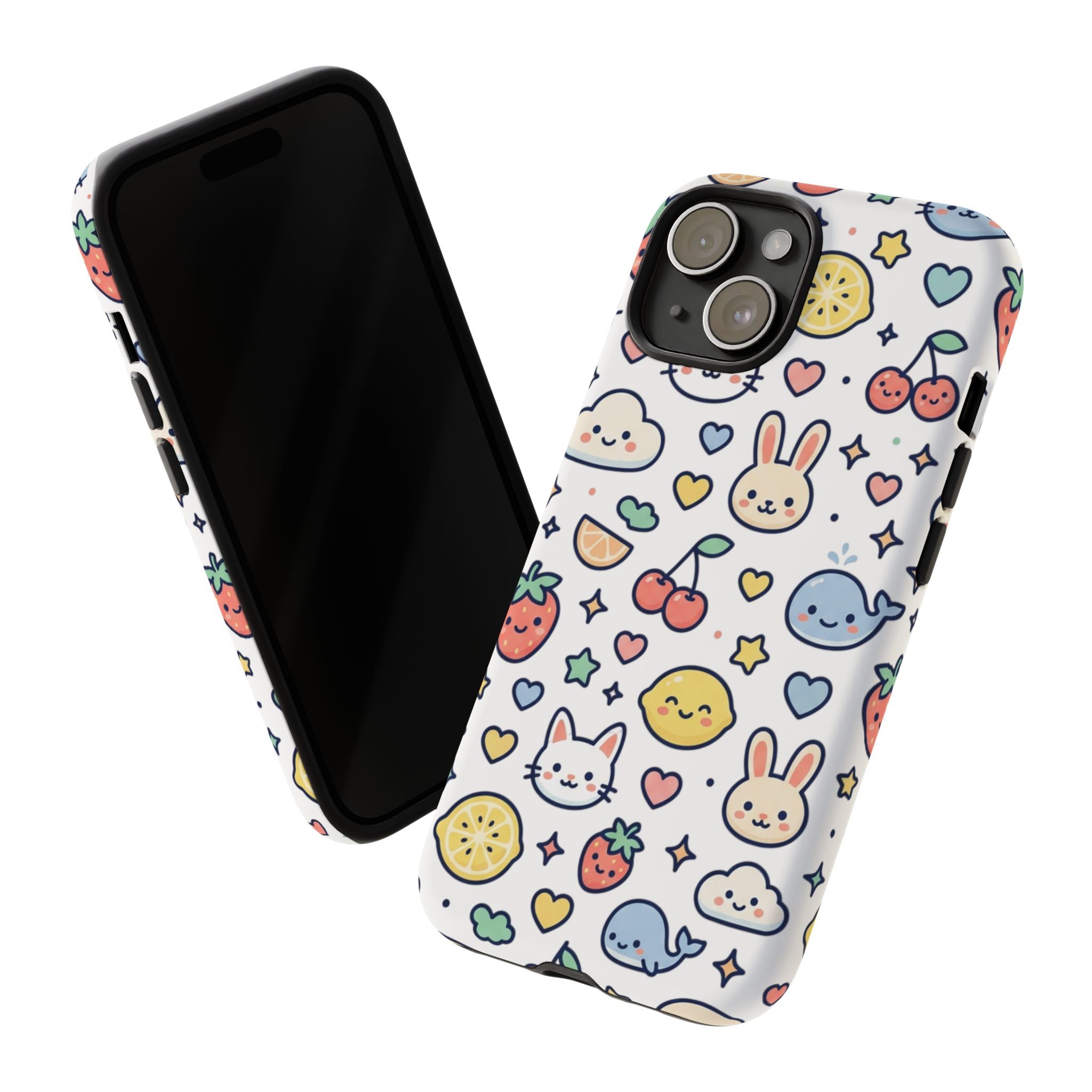 Cute Kawaii Pattern Phone Case — Bunny, Cat, Fruit & Cloud Tough Case