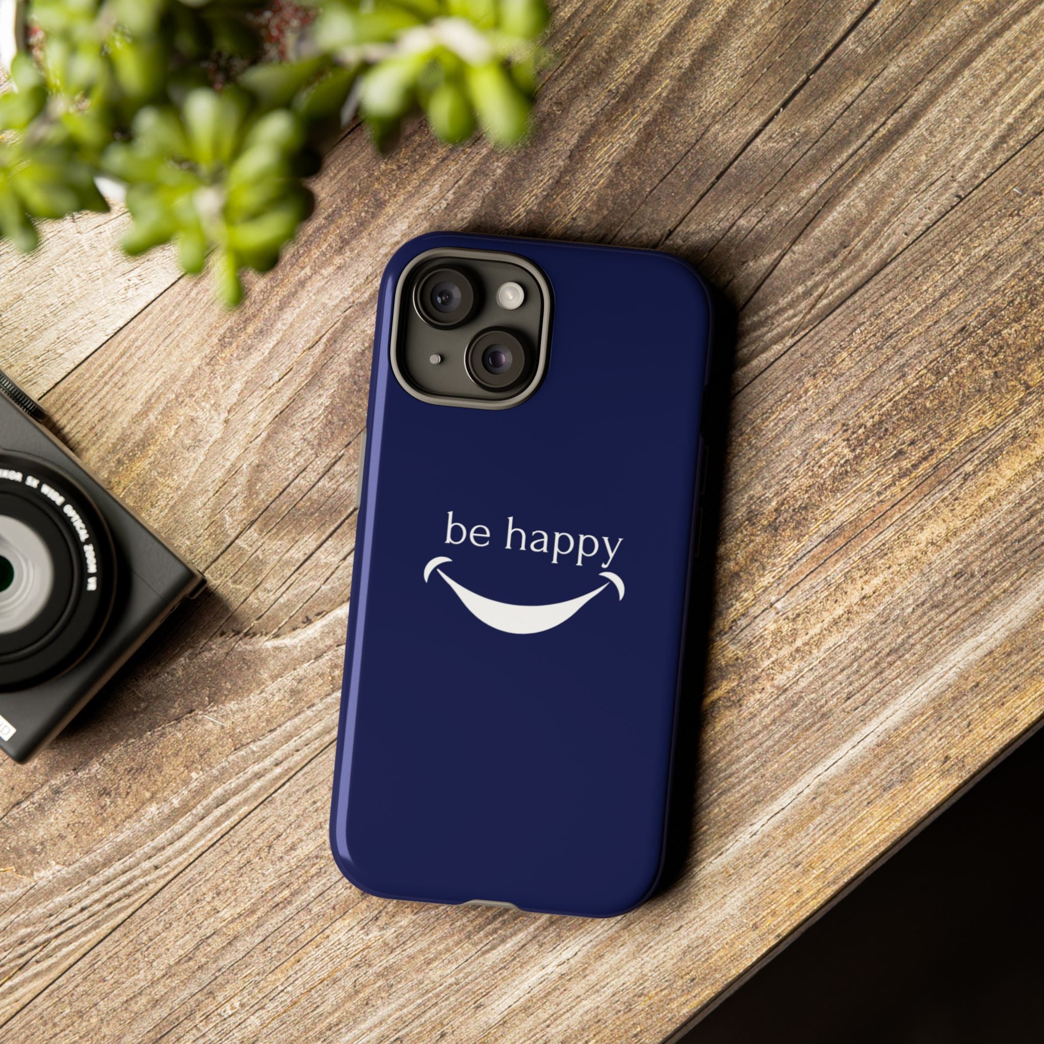 Phone Case — 'be happy' Minimal Navy Protective Case