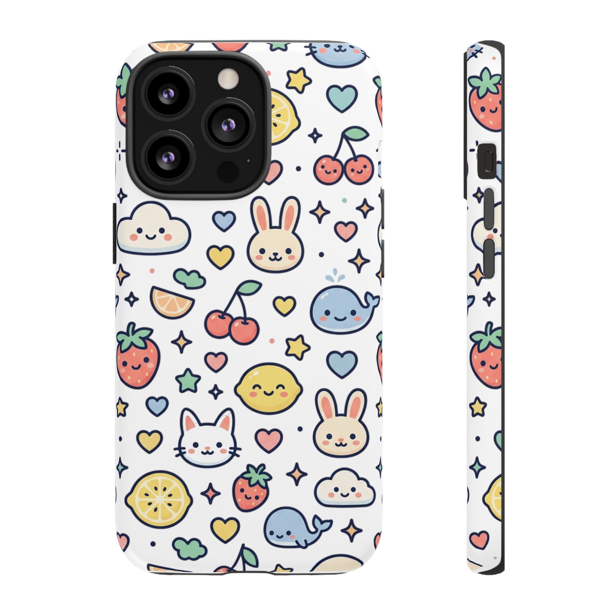 Cute Kawaii Pattern Phone Case — Bunny, Cat, Fruit & Cloud Tough Case