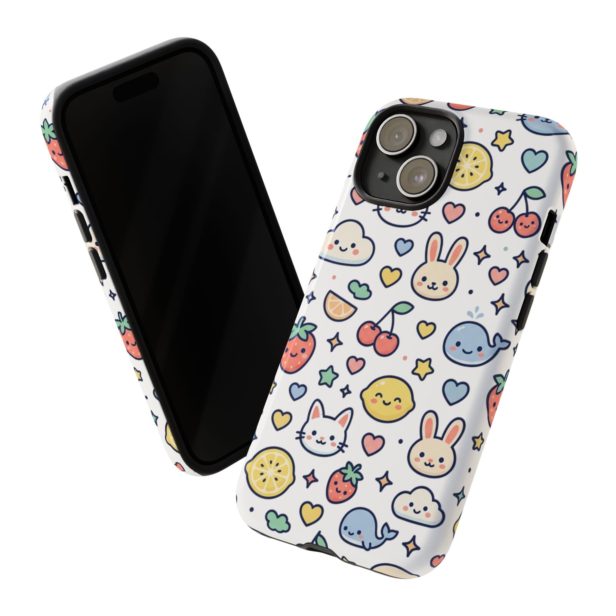 Cute Kawaii Pattern Phone Case — Bunny, Cat, Fruit & Cloud Tough Case