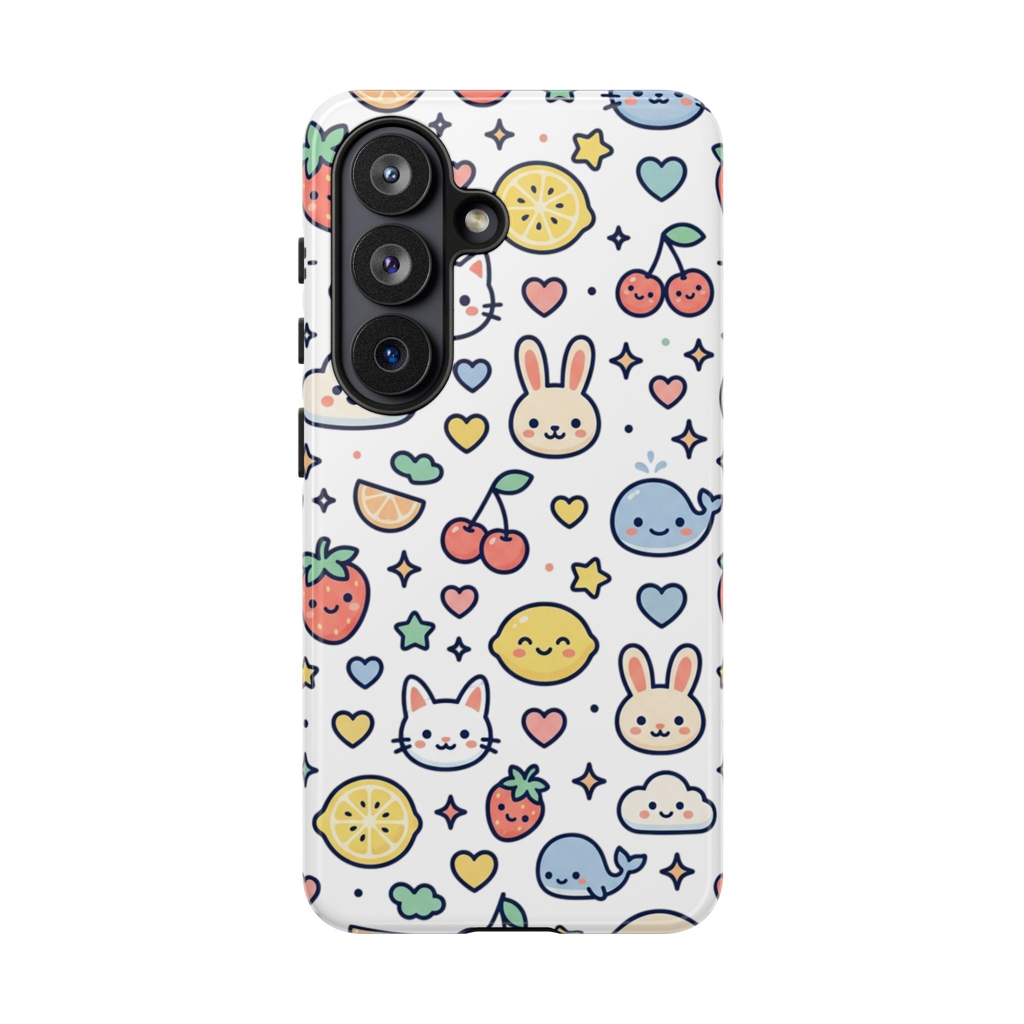 Cute Kawaii Pattern Phone Case — Bunny, Cat, Fruit & Cloud Tough Case