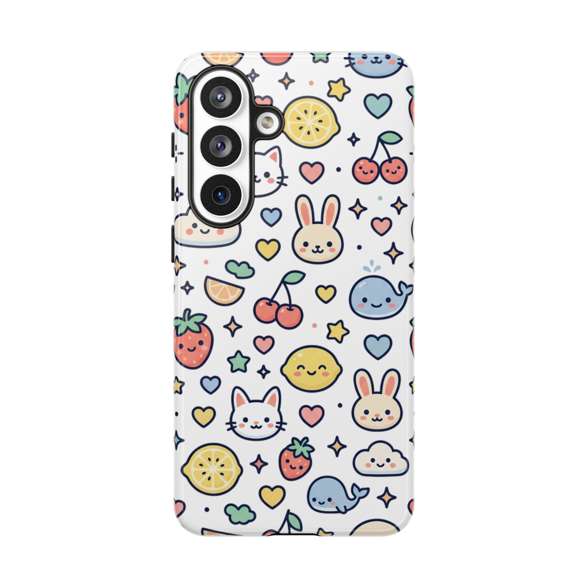 Cute Kawaii Pattern Phone Case — Bunny, Cat, Fruit & Cloud Tough Case