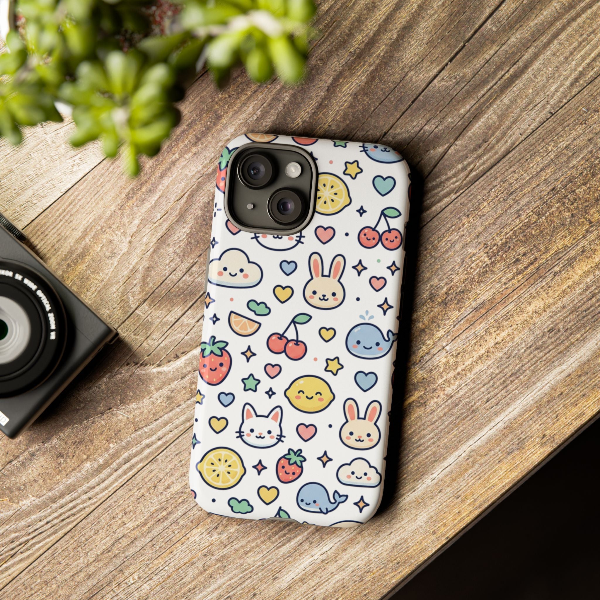 Cute Kawaii Pattern Phone Case — Bunny, Cat, Fruit & Cloud Tough Case