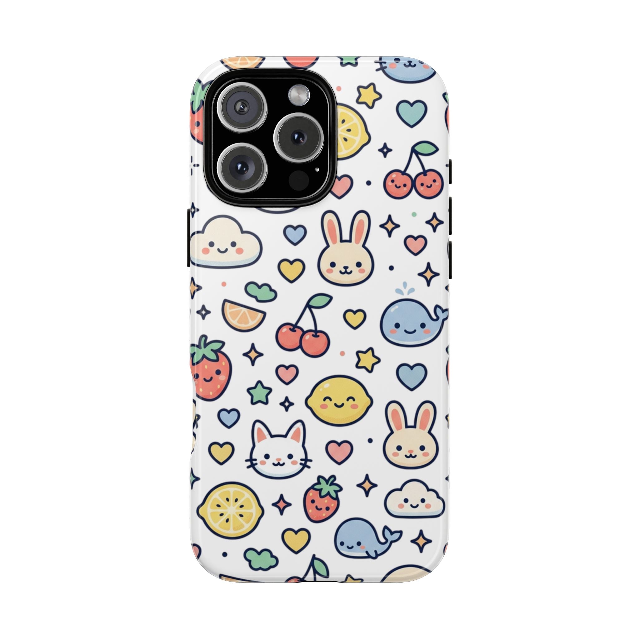 Cute Kawaii Pattern Phone Case — Bunny, Cat, Fruit & Cloud Tough Case